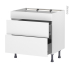 #Meuble de cuisine Casserolier <br />Faux tiroir haut, HELIA Blanc, 2 tiroirs, L80 x H70 x P58 cm 