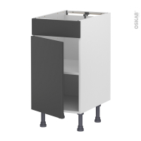 Meuble de cuisine - Bas - Faux tiroir haut - HELIA Gris - 1 porte  - L40 x H70 x P58 cm
