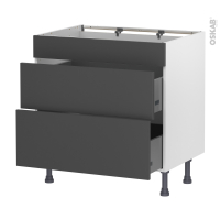 Meuble de cuisine - Casserolier - Faux tiroir haut - HELIA Gris - 2 tiroirs - L80 x H70 x P58 cm
