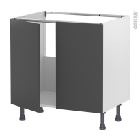 Meuble de cuisine - Sous évier - HELIA Gris - 2 portes - L80 x H70 x P58 cm