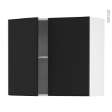 Meuble de cuisine - Haut ouvrant - HELIA Noir - 2 portes - L80 x H70 x P37 cm