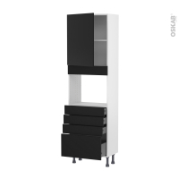 Colonne de cuisine N°2159 - Four encastrable niche 45  - HELIA Noir - 1 porte 4 tiroirs - L60 x H195 x P37 cm