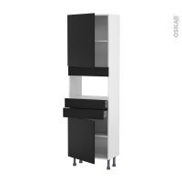 Colonne de cuisine N°2156 - MO encastrable niche 36/38 - HELIA Noir - 2 portes 2 tiroirs - L60 x H195 x P37 cm