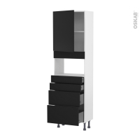 Colonne de cuisine N°2158 - MO encastrable niche 36/38 - HELIA Noir - 1 porte 4 tiroirs - L60 x H195 x P37 cm