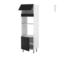 Colonne de cuisine N°1016 - Four+MO encastrable niche 36/38 - HELIA Noir - 1 abattant 1 porte - L60 x H195 x P58 cm