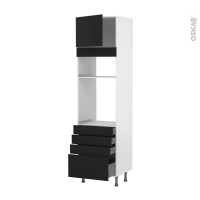 Colonne de cuisine N°1359 - Four+MO encastrable niche 36/38 - HELIA Noir - 1 porte 4 tiroirs - L60 x H217 x P58 cm