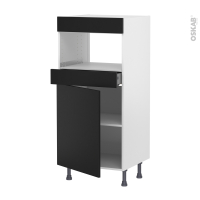 Colonne de cuisine N°21 - MO encastrable niche 36/38 - HELIA Noir - 1 porte 1 tiroir - L60 x H125 x P58 cm