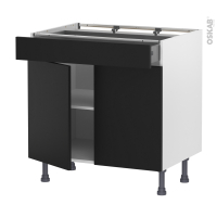 Meuble de cuisine - Bas - HELIA Noir - 2 portes 1 tiroir - L80 x H70 x P58 cm