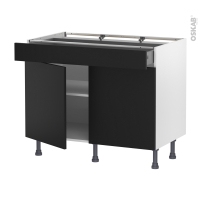 Meuble de cuisine - Bas - HELIA Noir - 2 portes 1 tiroir - L100 x H70 x P58 cm