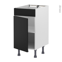 Meuble de cuisine - Bas - Faux tiroir haut - HELIA Noir - 1 porte  - L40 x H70 x P58 cm