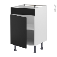 Meuble de cuisine - Bas - Faux tiroir haut - HELIA Noir - 1 porte  - L50 x H70 x P58 cm
