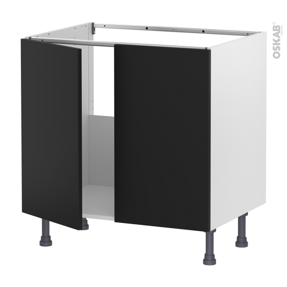 Meuble de cuisine - Sous évier - HELIA Noir - 2 portes - L80 x H70 x P58 cm