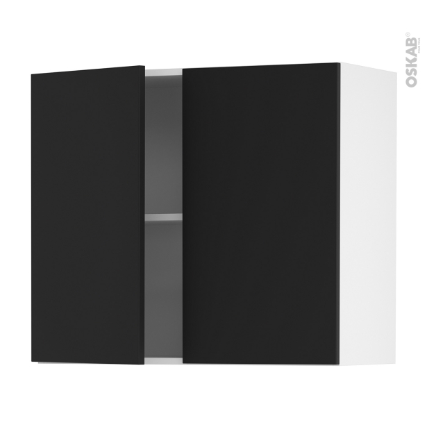 Meuble de cuisine Haut ouvrant <br />HELIA Noir, 2 portes, L80 x H70 x P37 cm 