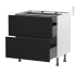 #Meuble de cuisine Casserolier <br />HELIA Noir, 2 tiroirs 1 tiroir à l'anglaise, L80 x H70 x P58 cm 