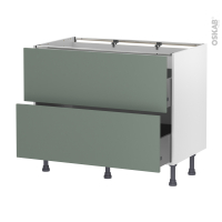 Meuble de cuisine - Casserolier - HELIA Vert - 2 tiroirs - L100 x H70 x P58 cm