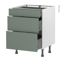 Meuble de cuisine - Casserolier - HELIA Vert - 3 tiroirs - L60 x H70 x P58 cm