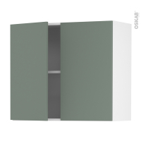 Meuble de cuisine - Haut ouvrant - HELIA Vert - 2 portes - L80 x H70 x P37 cm