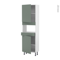 Colonne de cuisine N°2121 - MO encastrable niche 36/38 - HELIA Vert - 2 portes 1 tiroir - L60 x H195 x P37 cm