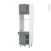 Colonne de cuisine N°1356 - Four+MO encastrable niche 36/38 - HELIA Vert - 2 portes 1 tiroir - L60 x H217 x P58 cm