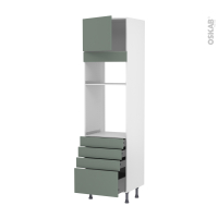 Colonne de cuisine N°1359 - Four+MO encastrable niche 36/38 - HELIA Vert - 1 porte 4 tiroirs - L60 x H217 x P58 cm