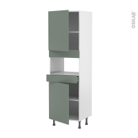 Colonne de cuisine N°2121 - MO encastrable niche 36/38 - HELIA Vert - 2 portes 1 tiroir - L60 x H195 x P58 cm