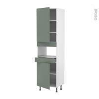 Colonne de cuisine N°2421 - MO encastrable niche 36/38 - HELIA Vert - 2 portes 1 tiroir - L60 x H217 x P58 cm