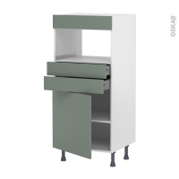 Colonne de cuisine N°56 - MO encastrable niche 36/38 - HELIA Vert - 1 porte 2 tiroirs - L60 x H125 x P58 cm