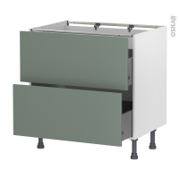 Meuble de cuisine - Casserolier - HELIA Vert - 2 tiroirs - L80 x H70 x P58 cm