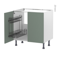 Meuble de cuisine - Sous évier - HELIA Vert - 2 portes lessiviel - L80 x H70 x P58 cm