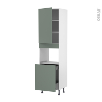 Colonne de cuisine N°2416 - Four encastrable niche 60 - HELIA Vert - 1 porte 1 porte coulissante - L60 x H217 x P58 cm