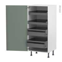 Colonne de cuisine N°27 - Armoire de rangement - HELIA Vert - 4 tiroirs à l'anglaise - L60 x H125 x P58 cm