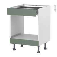 Meuble de cuisine - Bas MO encastrable niche 45 - HELIA Vert - 1 tiroir haut - L60 x H70 x P58 cm