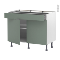 Meuble de cuisine - Bas - HELIA Vert - 2 portes 1 tiroir - L100 x H70 x P58 cm