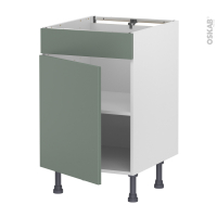 Meuble de cuisine - Bas - Faux tiroir haut - HELIA Vert - 1 porte  - L50 x H70 x P58 cm