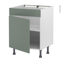 Meuble de cuisine - Bas - Faux tiroir haut - HELIA Vert - 1 porte - L60 x H70 x P58 cm