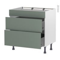 Meuble de cuisine - Casserolier - Faux tiroir haut - HELIA Vert - 2 tiroirs - L80 x H70 x P58 cm