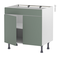 Meuble de cuisine - Bas - Faux tiroir haut - HELIA Vert - 2 portes - L80 x H70 x P58 cm