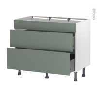 Meuble de cuisine - Casserolier - Faux tiroir haut - HELIA Vert - 2 tiroirs - L100 x H70 x P58 cm
