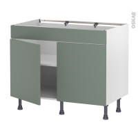 Meuble de cuisine - Bas - Faux tiroir haut - HELIA Vert - 2 portes - L100 x H70 x P58 cm