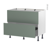 Meuble de cuisine - Casserolier - Faux tiroir haut - HELIA Vert - 1 tiroir - L100 x H70 x P58 cm