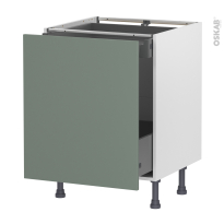 Meuble de cuisine - Bas coulissant - HELIA Vert - 1 porte 1 tiroir à l'anglaise - L60 x H70 x P58 cm