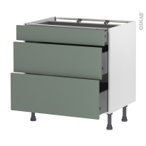 Meuble de cuisine - Casserolier - HELIA Vert - 3 tiroirs - L80 x H70 x P58 cm