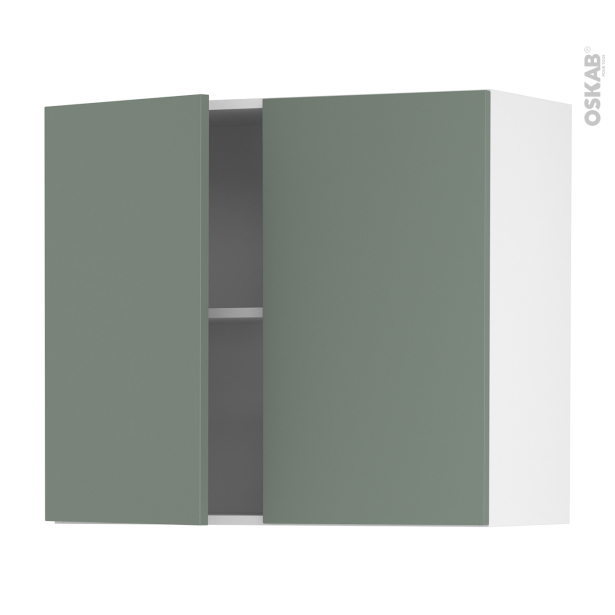 Meuble de cuisine Haut ouvrant <br />HELIA Vert, 2 portes, L80 x H70 x P37 cm 