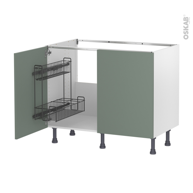 Meuble de cuisine Sous évier <br />HELIA Vert, 2 portes lessiviel, L100 x H70 x P58 cm 