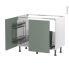 #Meuble de cuisine Sous évier <br />HELIA Vert, 2 portes lessiviel-poubelle coulissante , L100 x H70 x P58 cm 