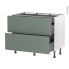 #Meuble de cuisine Casserolier <br />HELIA Vert, 2 tiroirs 1 tiroir à l'anglaise, L100 x H70 x P58 cm 