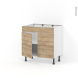 Meuble de cuisine - Bas - Faux tiroir haut - HOSTA Chêne naturel - 2 portes - L80 x H70 x P58 cm