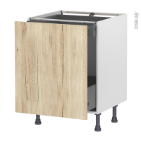Meuble de cuisine - Bas coulissant - IKORO Chêne clair - 1 porte 1 tiroir à l'anglaise - L60 x H70 x P58 cm