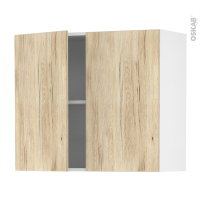 Meuble de cuisine - Haut ouvrant - IKORO Chêne clair - 2 portes - L80 x H70 x P37 cm
