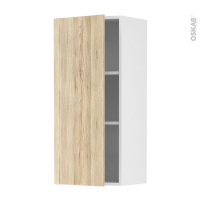 Meuble de cuisine - Haut ouvrant - IKORO Chêne clair - 1 porte - L40 x H92 x P37 cm